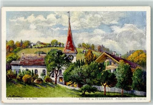 Fischenthal Kirche und Pfarrhaus sign. A. Stutz