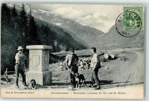 Klausenstrasse 1907 Grenzstein zwischen Uri und Glarus
