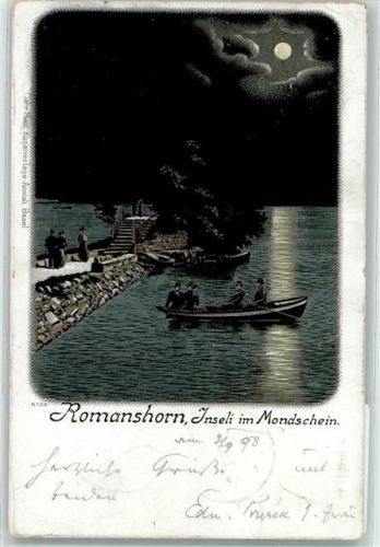 8590 Romanshorn 1898 Lithographie / Mondschein Inseli im Mondschein Ruderboot