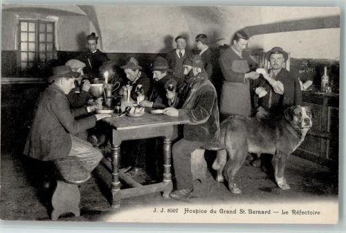 Grand St Bernard Verlag J.J. 8507 - Gemeinsames Essen, gedeckter Tisch, Bernhardiner, Hospice du Grand St. Bernhard - Le Refectoire