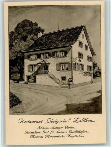 Zollikon 1942 Restaurant Obstgarten , sign Nothstein