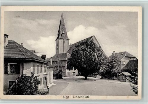 Elgg 1920 Lindenplatz mit Kirche AK