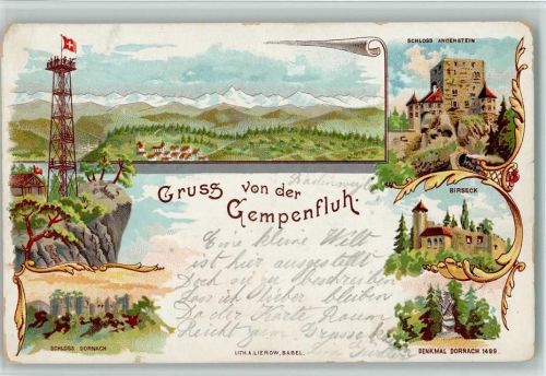 Gempenfluh 1899 Gruss aus - Aussichtsturm, Schloß Angenstein