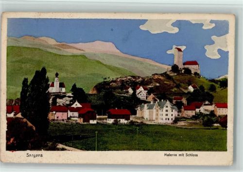 7320 Sargans - Malerva mit Schloss handcoloriert