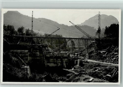 8858 Innerthal Wägital Foto AK Kraftwerk Staumauer Rempen Kräne