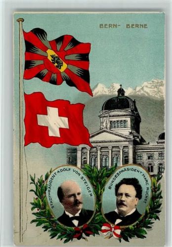 Bern 1911 Nr. 2 Fahnen, Politiker Marc Ruchet und Adolf von Steiger , Verlag Guggenheim 1802 AK