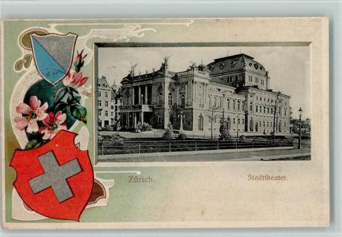 Zürich 1903 Prägedruck Stadttheater Wappen Lithographie