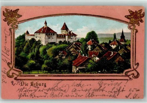 8314 Kyburg 1903 Passepartout Prägedruck Lithographie