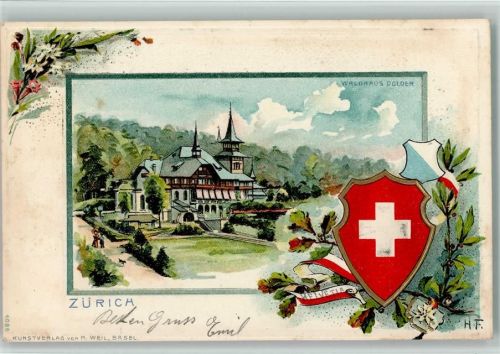 Zürich 1902 Prägedruck Waldhaus Dolder Wappen sign HF Lithographie