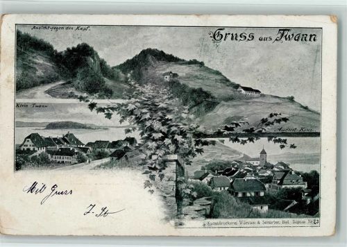 Twann 1899 Ansicht gegen den Kapf Klein-Twann sign August Kunz