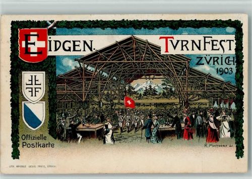 8000 Zürich Lithographie / Künstlerkarte Festhalle sign. K. Mossdorf