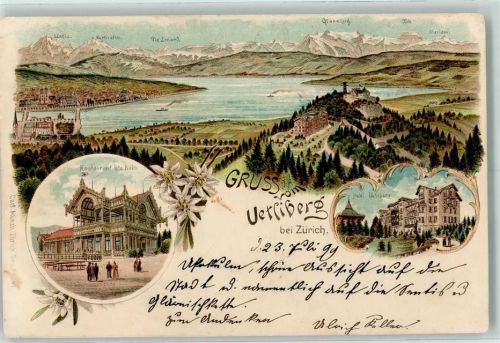 Uetliberg 1899 Restaurant Uto Kulm Hotel Uetliberg Edelweiss Lithographie