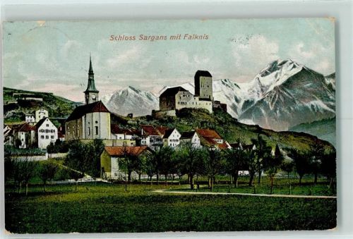 7320 Sargans 1912 Gebrauchsspuren Schloss mitFalknis