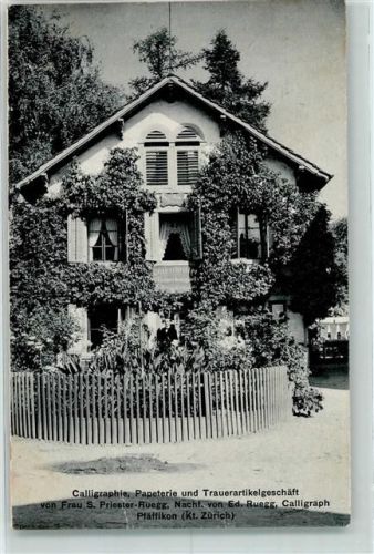 Pfäffikon ZH 1908 Calligraphie Papeterie Trauerartikelgeschäft von Frau S. Priester-Ruegg