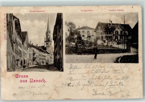 8730 Uznach 1900 Gebrauchsspuren Postgebäude Gasthof Ochsen