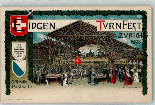 8000 Zürich 1903 Künstlerkarte Eidgen. Turnfest Wappen FEstzelt sign K. Mossdorf