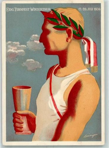 Winterthur 1936 61. Edigen. Turnfest sign Sportler Pokal Kranz