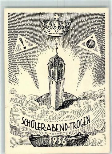 Trogen 1936 Schüler-Abend Kantonsschule Verkehrsschilder Wolken Turm Krone
