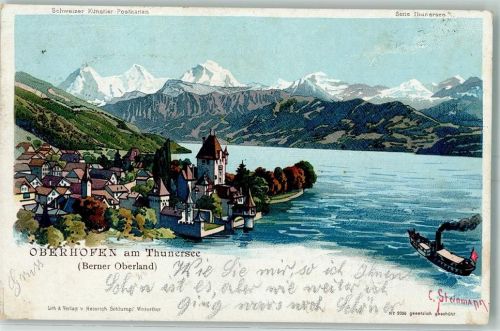 3653 Oberhofen am Thunersee 1900 Künstlerkarte Thunersee Schweizer Künstler-Postkarten Serie Thunersee Dampfer sign C. Steinmann