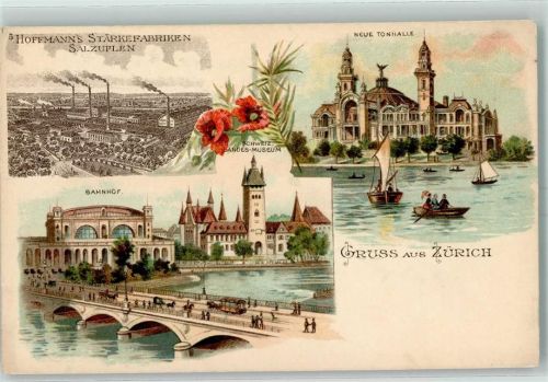 8000 Zürich Lithographie Neue Tonhalle Bahnhof Hoffmanns Stärkefabriken Salzuflen