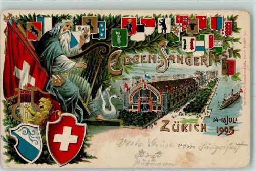 Zürich 1905 Prägedruck Eidgen. Sängerfest Harfe Wappen Schwan Lithographie