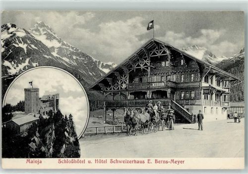 Maloja Schlosshotel Hotel Schweizerhaus E. Berns-Meyer Kutsche Fahne