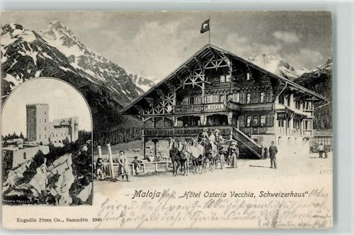 Maloja 1905 Hotel Osteria Vecchia Schweizerhaus Kutsche Brug