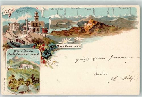Monte Generoso 1897 Hotel Pension Gasthaus 1209 m Bergbahn Monte Rosa Lac de Lugano Blumen