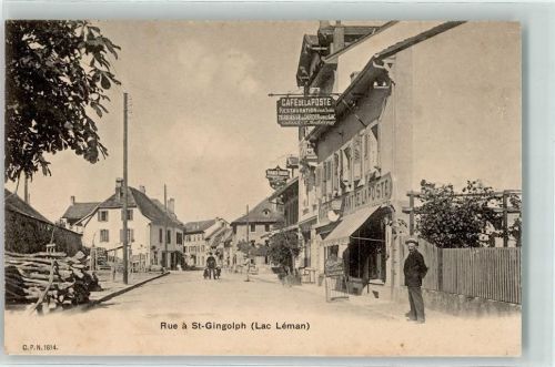 St-Gingolph Cafe de la Poste Mann Holz Zaun Kinder Rue Lac Leman
