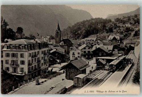 Salvan 1913 Bahnhof Kirche Eisenbahn Grand Hotel