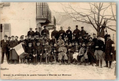 Chernex 1916 WinterGruppe französischer Kriegsgefangener bei Montreux