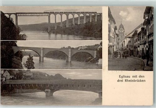 Eglisau mit den drei Rheinbrücken Eisenbahn