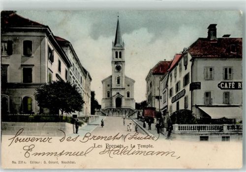 Les Brenets 1905 Kirche Gasthaus Cafe Restaurant