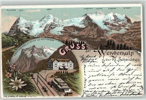 Kleine Scheidegg 1898 mit Blick auf Wetterhorn Bahnhof Hotel Bellevue