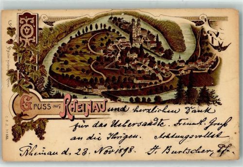 Rheinau 1898 Lithographie