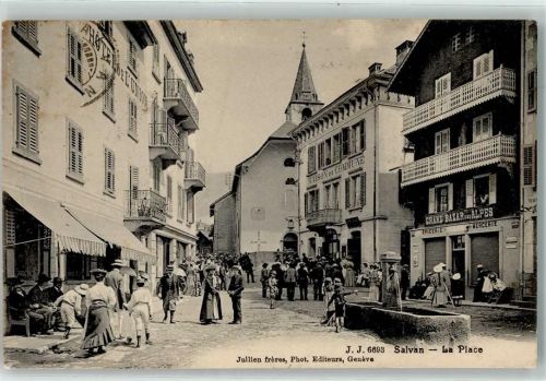 Salvan 1908 la Place Hotel de l`Union Maison de Commune