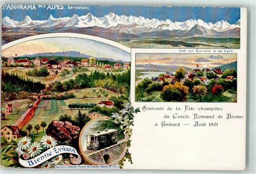Leubringen 1901 Fete champetre du Cercle Romand de Bienne Standseilbahn