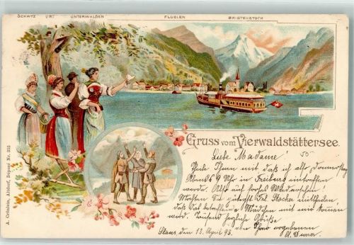 Stans 1898 Tracht Eidgenossenschwur Vierwaldstätter See Schwyz Urt Unterwalden Fluelen Bristeinstock Seitenraddampfer