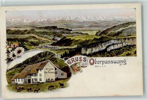 Ramiswil 1910 Gasthaus zum Oberpasswang Kuh Pferd Lithographie