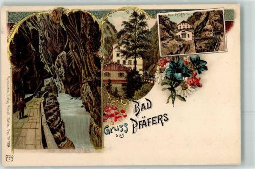 7312 Pfäfers 1901 Gebrauchsspuren Bad Pfäffers Künzli Zürich Dep. No. 1298 Lithographie