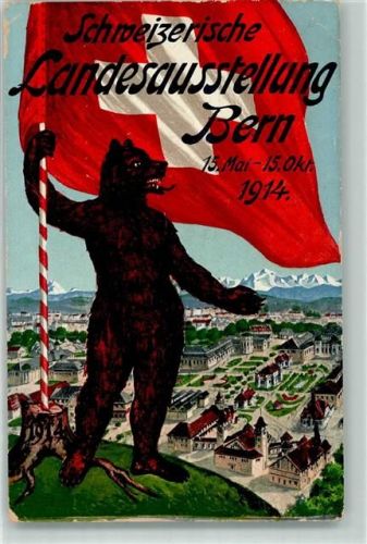 Bern Schweizerische Landesausstellung 1914 Sonderstempel Bär Fahne