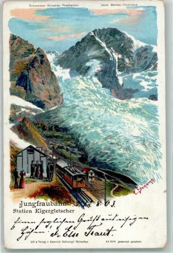 Jungfraubahn 1903 sign Steinmann C. Bergbahn Station Bahnhof Eigergletscher Verlag Schlumpf Nr 2049