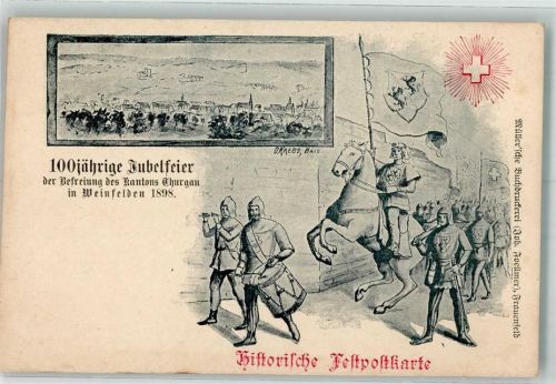 8570 Weinfelden Lithographie / Künstlerkarte sign Krebs O. 100 jährige Jubelfeier der Befreiung des Kantons Thurgau 1898