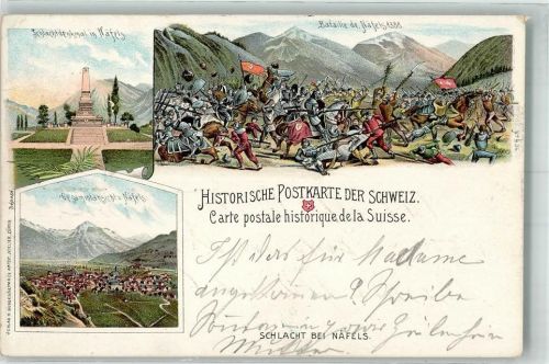 Näfels 1898 Historische Postkarte der Schweiz Schlacht 1388 Schlachtdenkmal