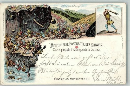 Morgarten 1898 Historische Postkarte der Schweiz Schlacht am Morgarten 1315