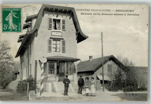 Boncourt 1910 Grenze Briefmarke Bildseite Leim löst sich