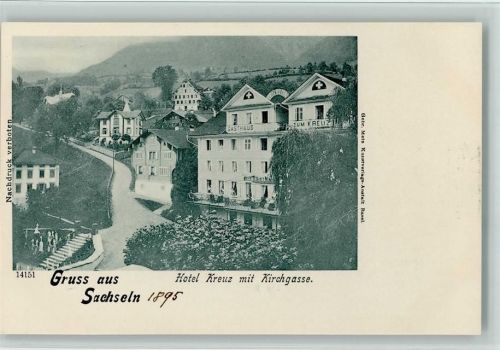 Sachseln 1895 Hotel Kreuz mit Kirchgasse, Erhaltung I AK