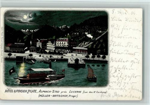 Alpnachstad 1904 Hotel Pilate, Eisenbahn, Dampfer - Verlag Metz 6084 AK