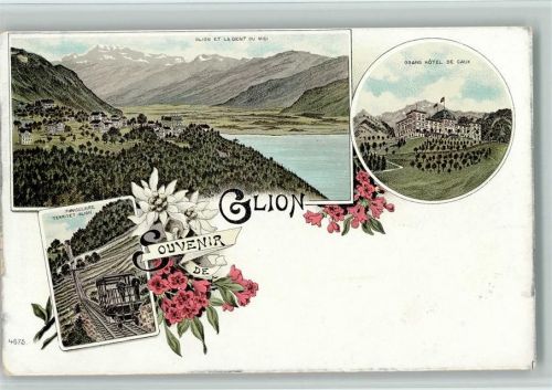 Glion 1898 Gruss aus - Verlag Metz 4675 - Grand Hotel, Bergbahn, gute Erhaltung AK