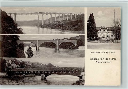 Eglisau 1919 Viadukt mit Eisenbahn, Drei Rheinbrücken - Restaurant zum Rheinfels